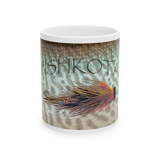 Fishing Fly Ceramic Mug — 'FishKota' Vintage Fly Design (11oz & 15oz)